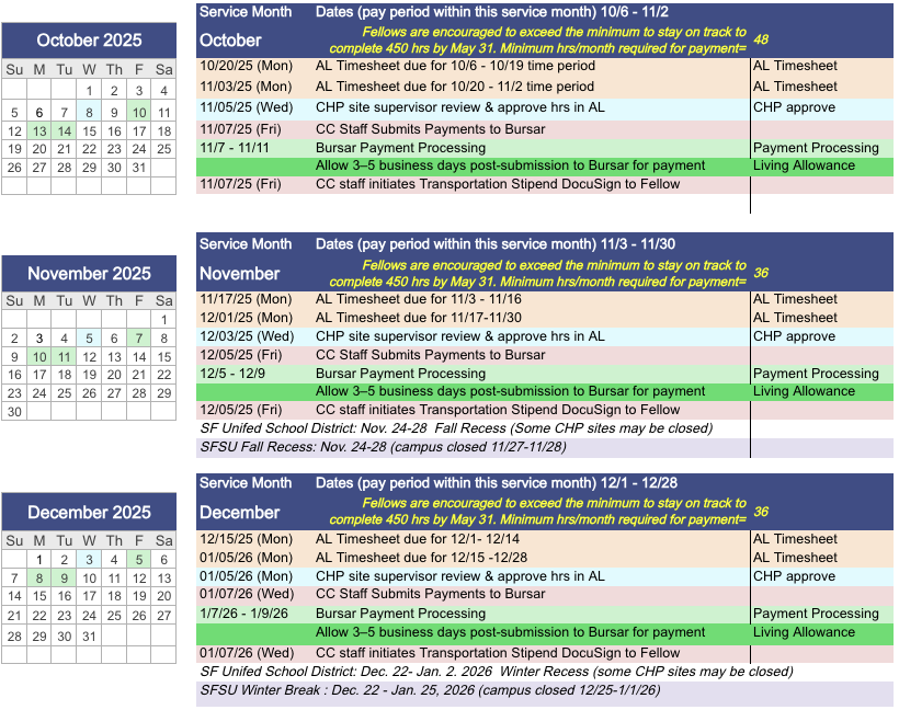 AY 25-26 Pay calendar - Oct - Dec