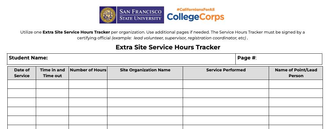 Extra Site Service Hours Tracker
