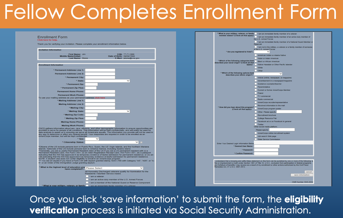 Fellow completes Enrollment Form in MyAmericorps