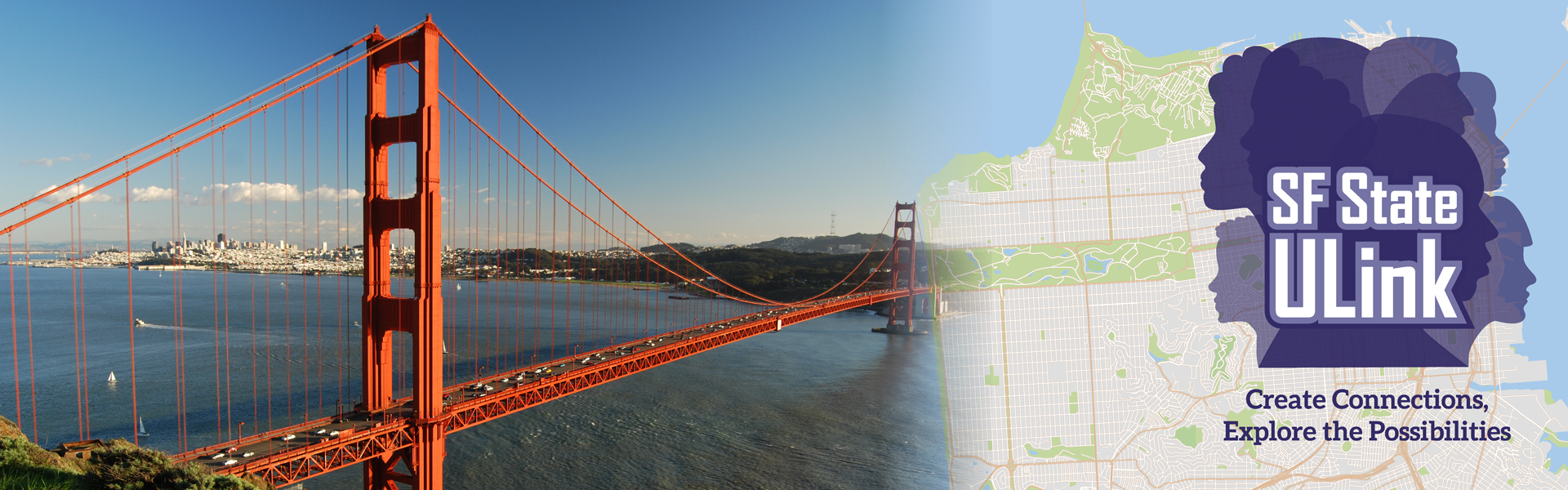 SF ULink Golden Gate Bridge and a map of San Francisco neighborhoods