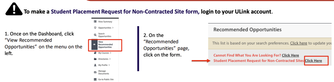 Instructions how students can request non-contracted site form