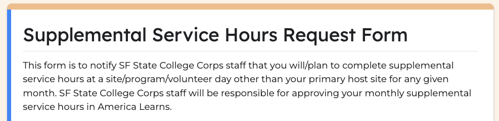 Supplemental Service Hours Request Form