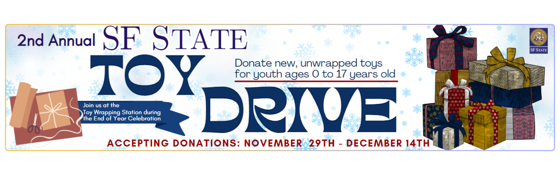 2024 Toy Drive Banner w/ Serif SF State font